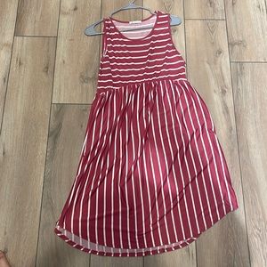 Pink and white striped detailed mid rise dress